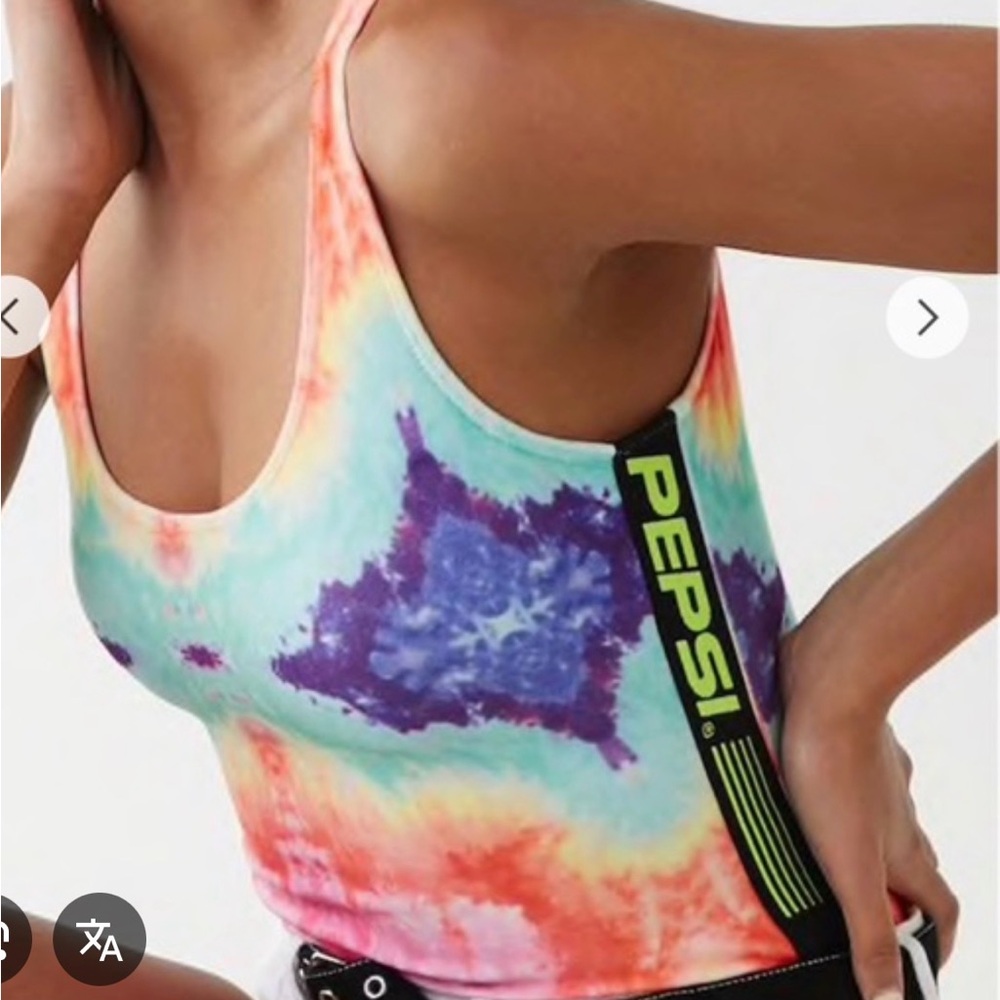 Forever 21 Tie-Dye Crop Tank Top with Neon Pepsi Strap